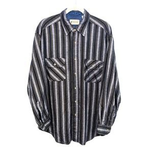Vintage Northwest Territory Shirt Mens Large Striped Button Up Blue Green 90s